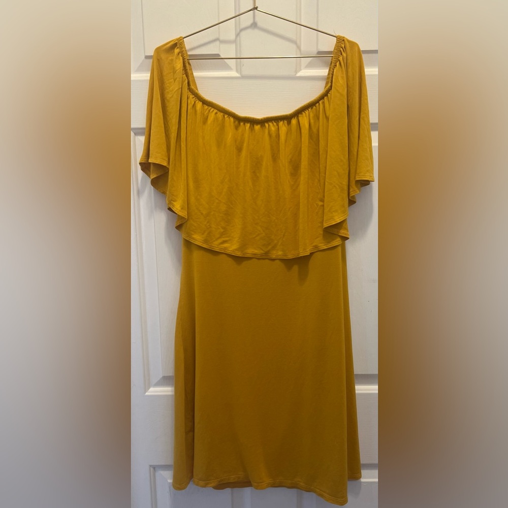 Thalia Sodi Mustard Yellow Off-Shoulder Midi Dress | Size Large